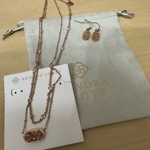 Kendra Scott Rose Gold (Sand Drusy) multi strand necklace and earring set
